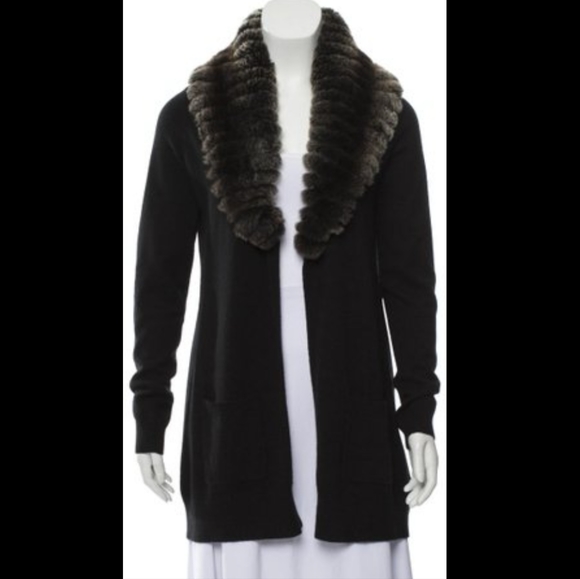 LIKE NEW Theory Cashmere & Rabbit Fur Cardigan Sweater - Picture 2 of 7